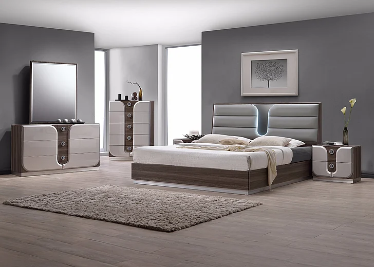 Chintaly London Platform Bedroom Set in Beige/Zebra Wood Grain