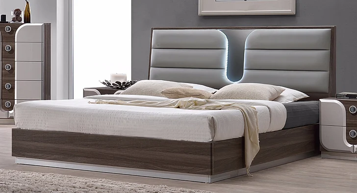 Chintaly London Queen Platform Bed in Beige LONDON-QUEEN-BED