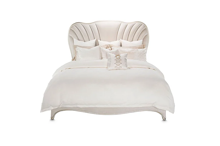 AICO London Place King Upholstered Panel Bed in Creamy Pearl N9004000EK3-112