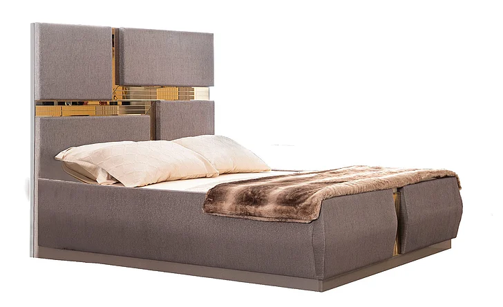Galaxy Home Lorenzo Gold Detailed Tufted Upholstery King Bed in Grey 698781135501