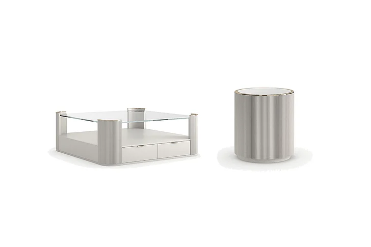 Caracole Love 2pc Occasional Living Room Set in Matte Pearl