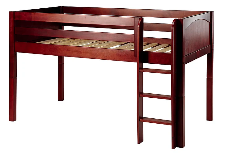 Maxtrix Bare Bone Twin Size Low Loft (Low/Low) Panel Bed with Straight Ladder in Chestnut LOW RIDERCP