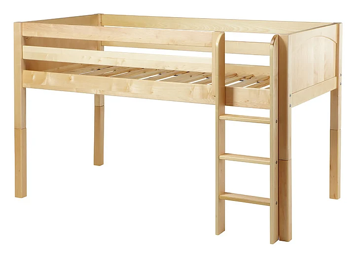 Maxtrix Bare Bone Twin Size Low Loft (Low/Low) Panel Bed with Straight Ladder in Natural LOW RIDERNP