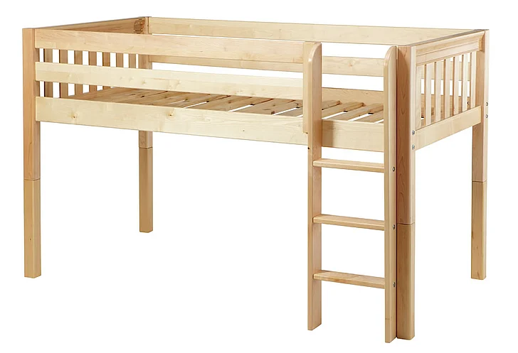 Maxtrix Bare Bone Twin Size Low Loft (Low/Low) Slat Bed with Straight Ladder in Natural LOW RIDERNS