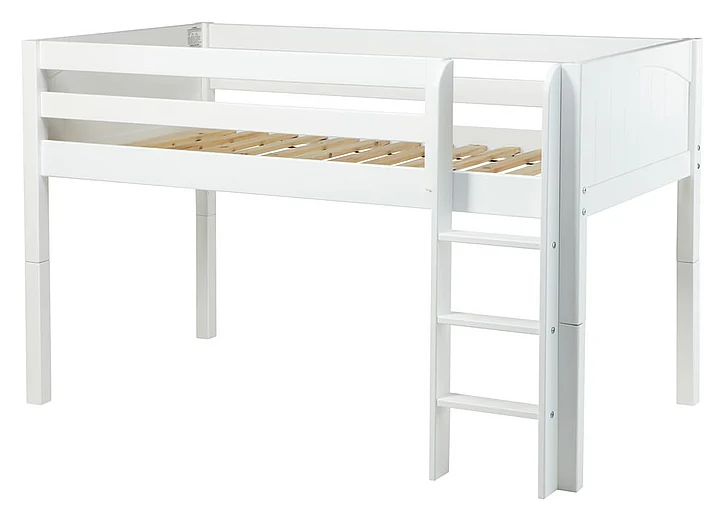 Maxtrix Bare Bone Twin Size Low Loft (Low/Low) Panel Bed with Straight Ladder in White LOW RIDERWP