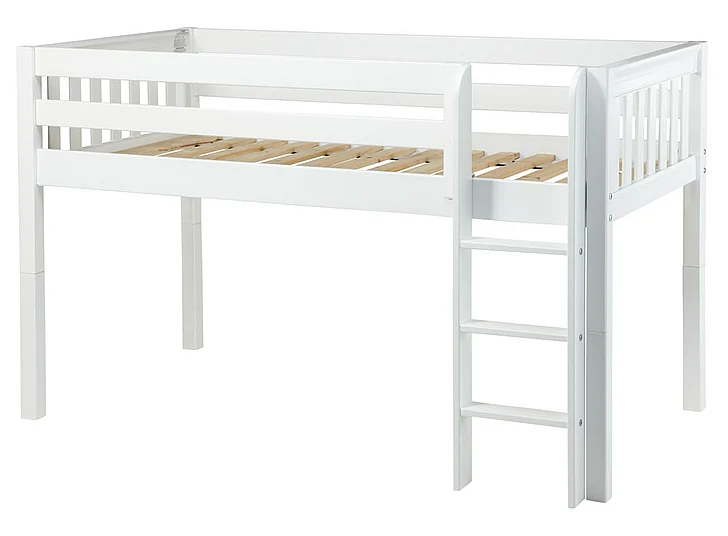 Maxtrix Bare Bone Twin Size Low Loft (Low/Low) Slat Bed with Straight Ladder in White LOW RIDERWS