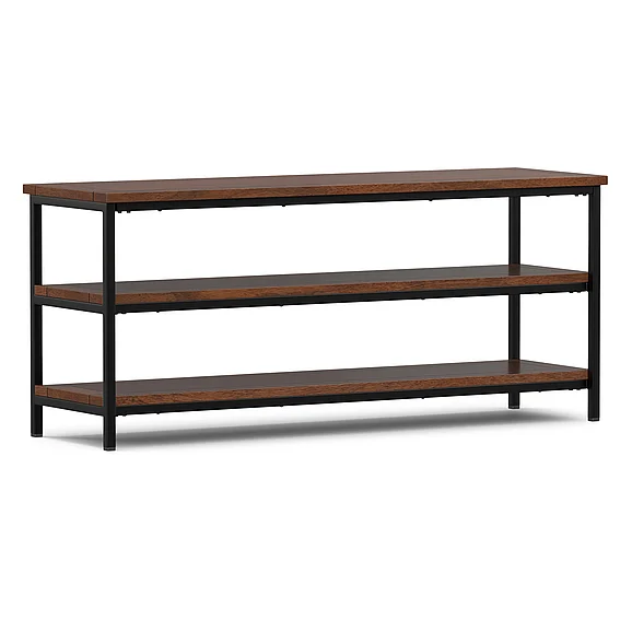 Simpli Home Skyler TV Media Stand in Dark Cognac Brown 3AXCSKY-07