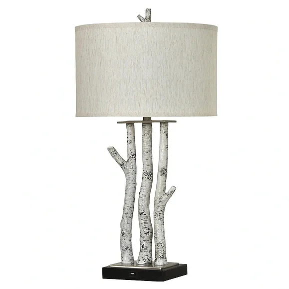 Lux Lighting (Lineage) Birchwood Trio Table Lamp (Set of 2) LUX-141-WHITE-USB