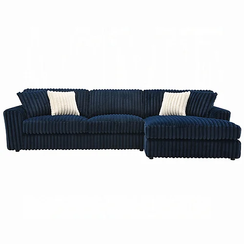 ACME Furniture Breton Sectional Sofa with 4 Pillows in Blue Corduroy LV04400