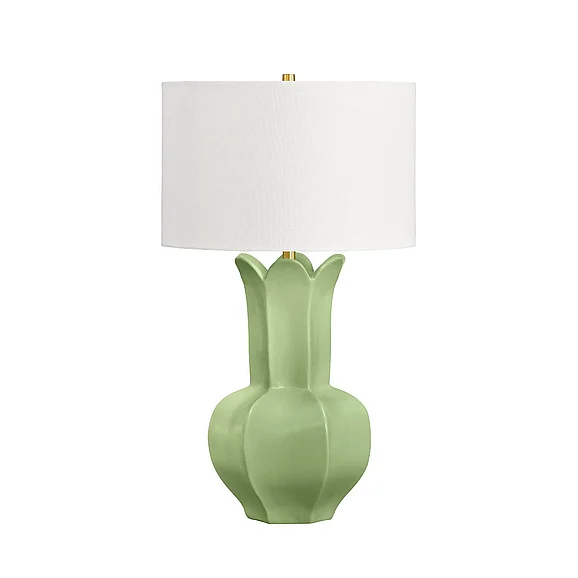 Worlds Away Floral Ceramic Table Lamp in Green Glaze LYLA GR