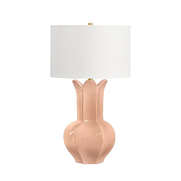 Worlds Away Floral Ceramic Table Lamp in Coral Pink Glaze LYLA PNK