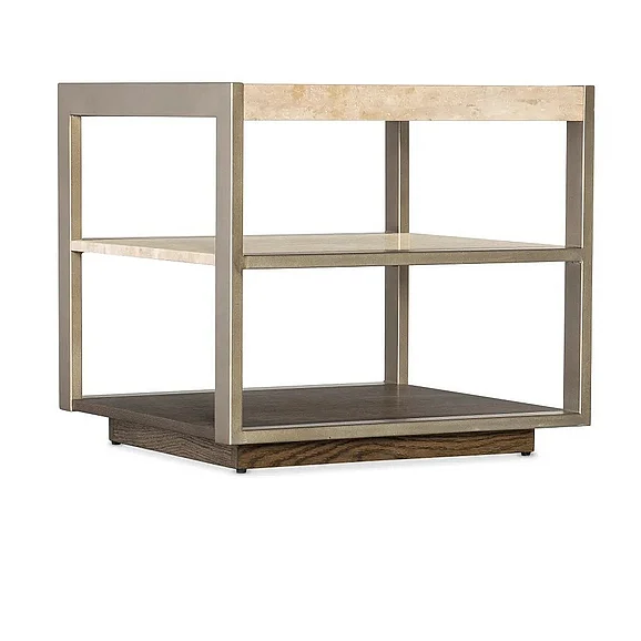Hooker Furniture Hammon Travertine/Metal Square Side Table in Oak M11-80113-00 CLOSEOUT