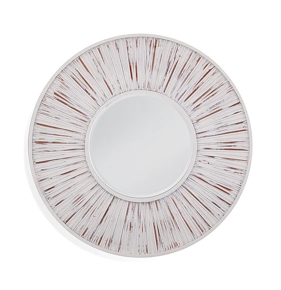 Bassett Mirror Ojos Round Wall Mirror in Distressed White M4450EC