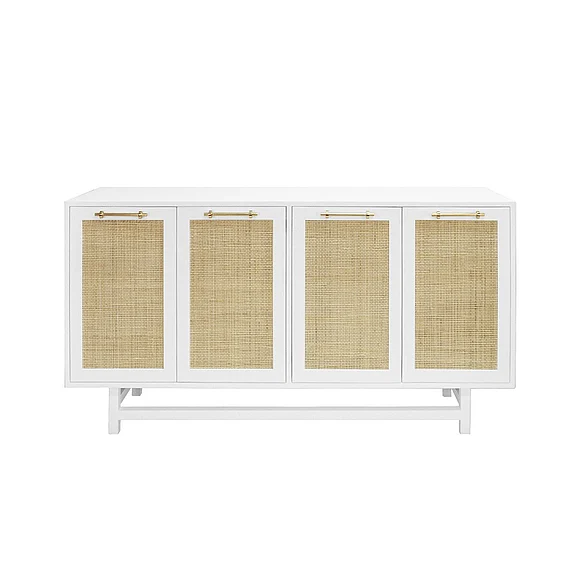 Worlds Away Macon Four Door Cabinet in Matte White Lacquer MACON WH CLOSEOUT