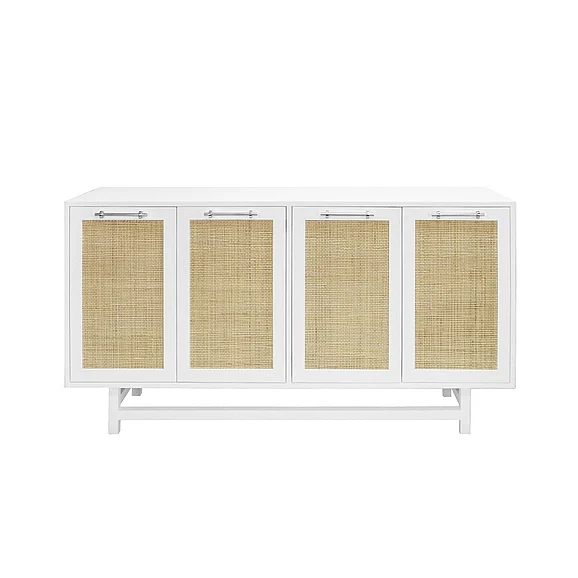 Worlds Away Macon Four Door Cabinet in Matte White Lacquer MACON WHN CLOSEOUT