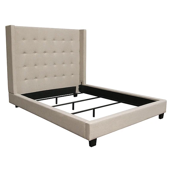 Diamond Sofa Madison Ave Tufted Wing Queen Bed in Sand Button Tufted Fabric MADISONAVEQUBEDSD