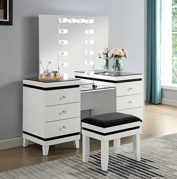 Furniture of America Madonna Vanity Set in White/Black CM-DK824WH