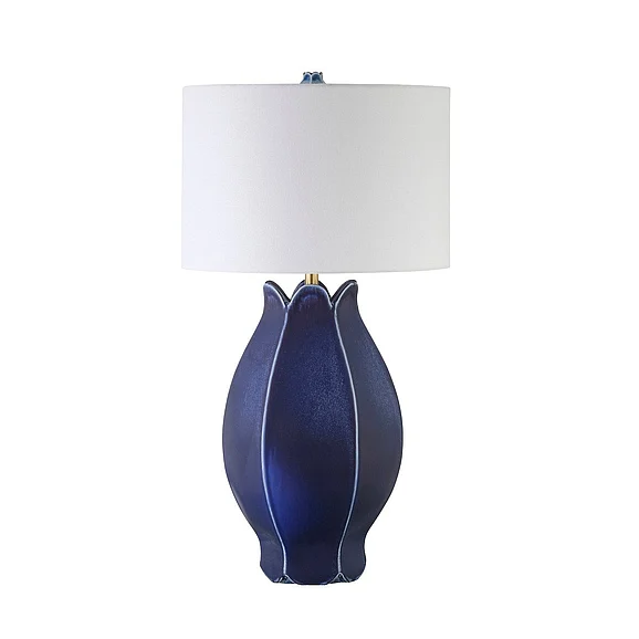 Worlds Away Organic Floral Inspired Ceramic Table Lamp in Matte Navy Glaze MAE NVY