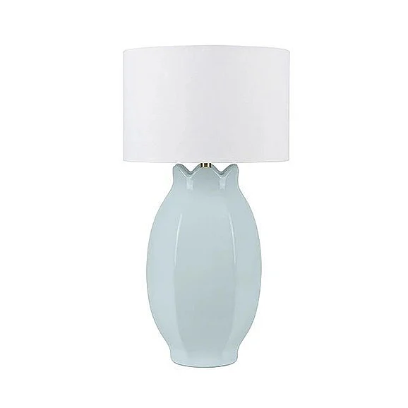 Worlds Away Bud Inspired Ceramic Table Lamp with White Linen Drum Shade in Powder Blue Glaze MAE PBL