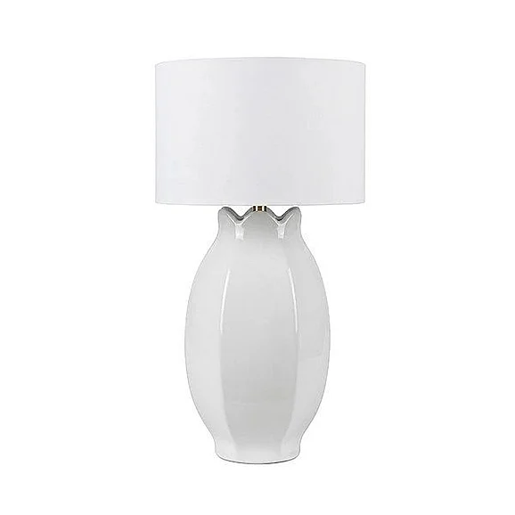 Worlds Away Bud Inspired Ceramic Table Lamp with White Linen Drum Shade in White Glaze MAE WH