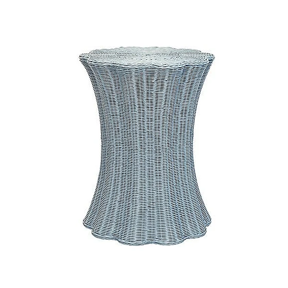 Worlds Away Round Occasional Table with Scalloped Edges in Painted Light Blue Rattan MAGGIE LB