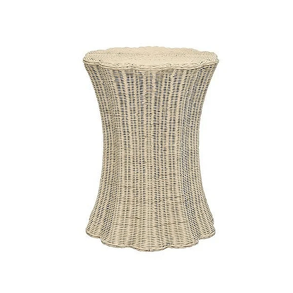 Worlds Away Round Occasional Table With Scalloped Edges in Natural Rattan MAGGIE NAT