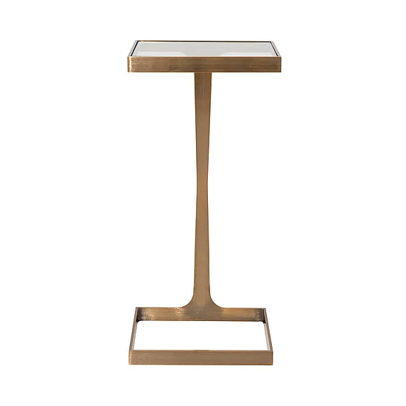Worlds Away Maisel Glass Top Square Cigar Table in Antique Brass MAISEL ABR