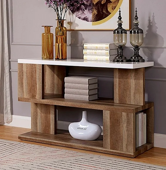 Furniture of America Majken Sofa Table in White/Natural Tone FOA4496S