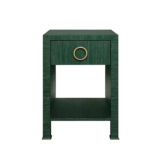 Worlds Away One Drawer Side Table w/ in Dyed Green Grasscloth MALCOLM GR
