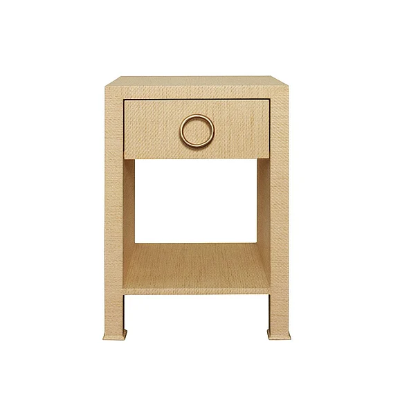 Worlds Away One Drawer Side Table w/ in Natural Grasscloth MALCOLM NAT