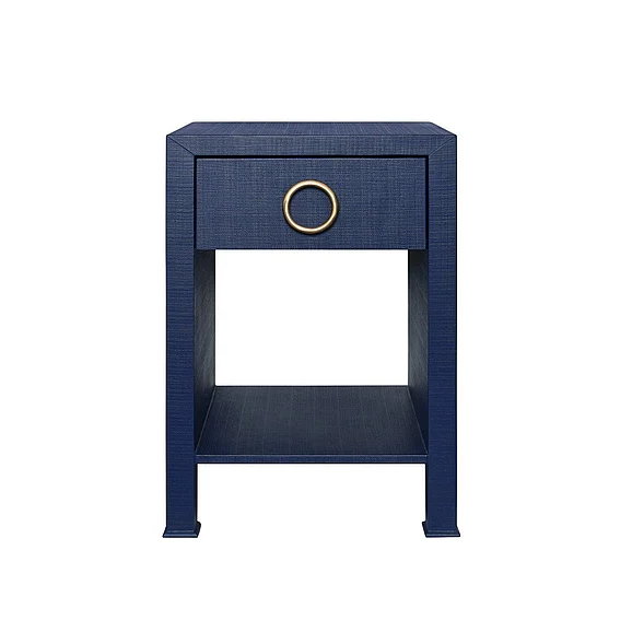 Worlds Away One Drawer Side Table w/ in Textured Navy Linen MALCOLM NVY