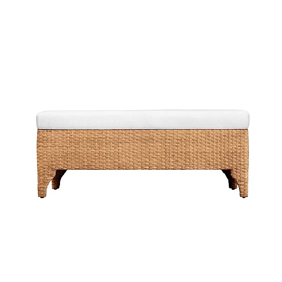 Worlds Away Bench in Woven Water Hyacinth w/ Ivory Linen Fabric MALDIVES