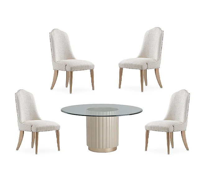 AICO Malibu Crest 5pc Round Dining Room Set in Chardonnay