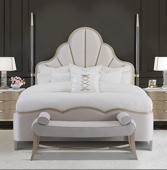 AICO Malibu Crest 2pc Scalloped Poster Bed in Chardonnay
