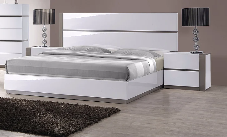 Chintaly Manila King Platform Bed in Gloss White/Grey MANILA-BED-KING