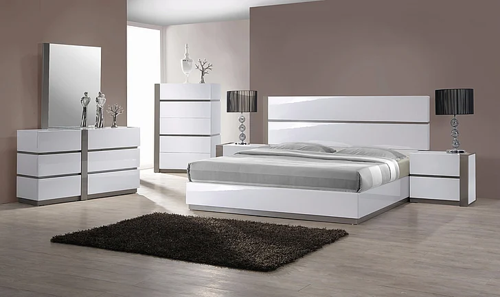 Chintaly Manila Platform Bedroom Set in Gloss White/Grey