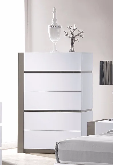 Chintaly Manila 5 Drawer Chest in Gloss White/Grey MANILA-CHT