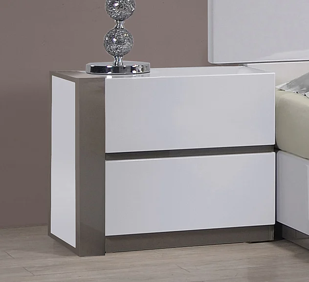 Chintaly Manila Left 2 Drawer Night Stand in Gloss White/Grey MANILA-NS-L