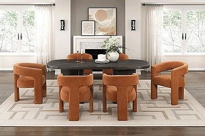Homelegance Marais 7pc Dining Table Set in Ebony/Orange