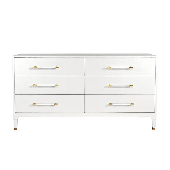 Worlds Away Maren Six Drawer Chest in Textured White Linen MAREN WHL