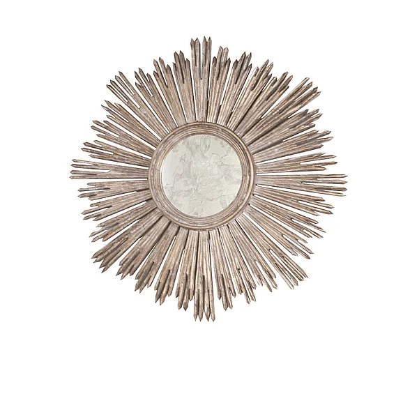 Worlds Away Margeaux Handcarved Champagne Silver Leaf Starburst Mirror MARGEAUX S