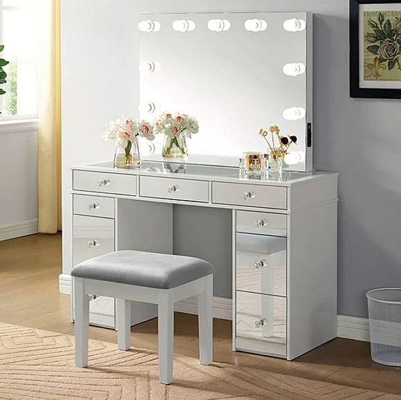 Furniture of America Margret Vanity Set in White/Gray CM-DK928