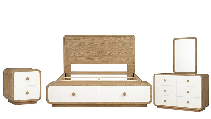 Legacy Classic Margot Storage Bedroom Set in Dessert Oak and Cloud White