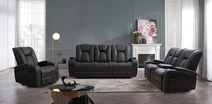 Steve Silver Marlow 3-Piece Manual Reclining Living Room Set in Charcoal