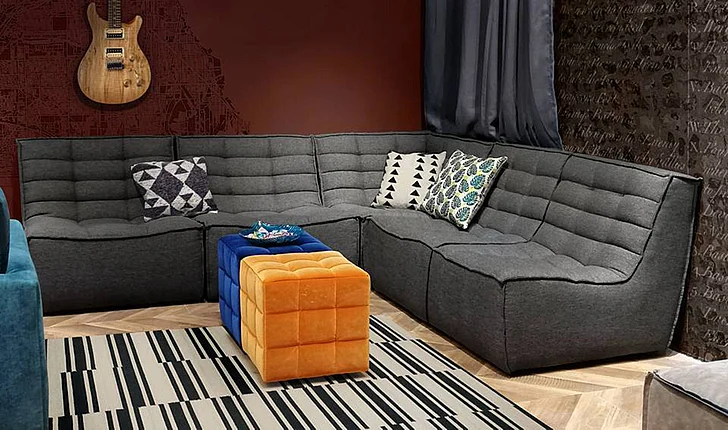 Diamond Sofa Marshall 5pc Corner w/ Scooped Seat Modular Sectional Set in Grey Fabric