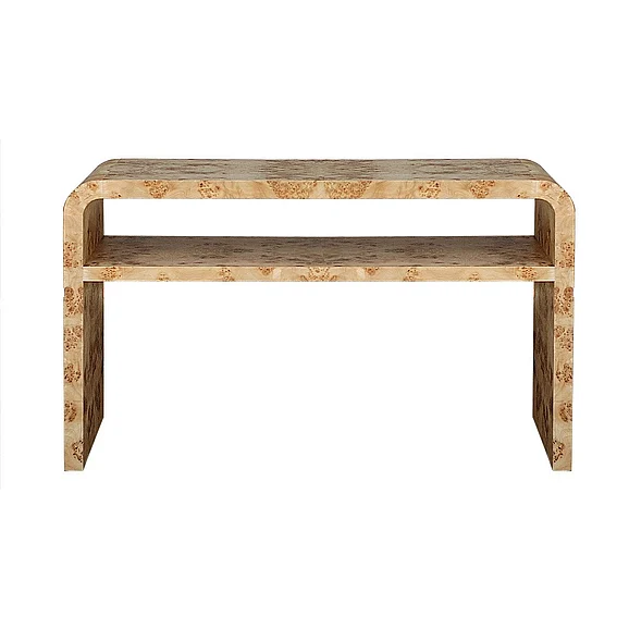 Worlds Away Marshall Waterfall Edge Two Tier Console Table in Burl Wood MARSHALL BW