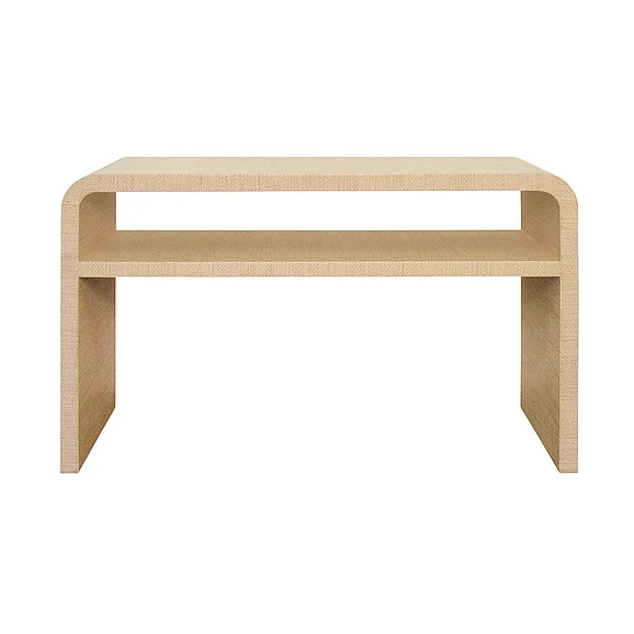 Worlds Away Waterfall Edge Two Tier Console Table in Natural Grasscloth MARSHALL NAT