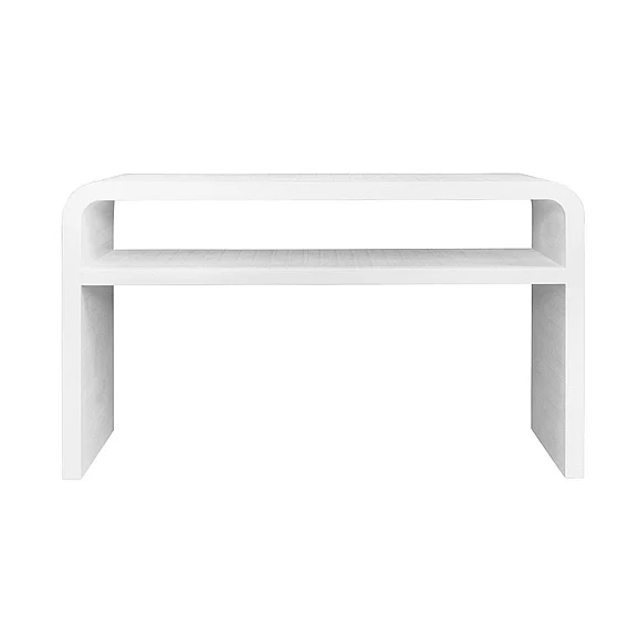 Worlds Away Waterfall Edge Two Tier Console Table in Textured White Linen MARSHALL WH