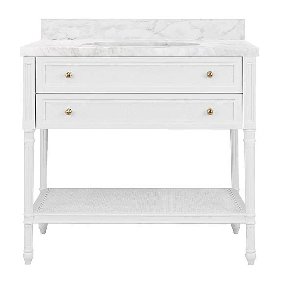 Worlds Away Bath Vanity w/ Fluted Leg in Matte White Lacquer MARTHA WH