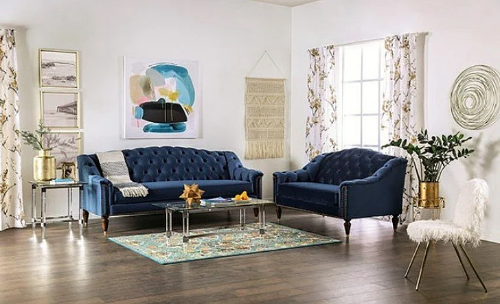 Furniture of America Martinique 2pc Living Room Set in Blue